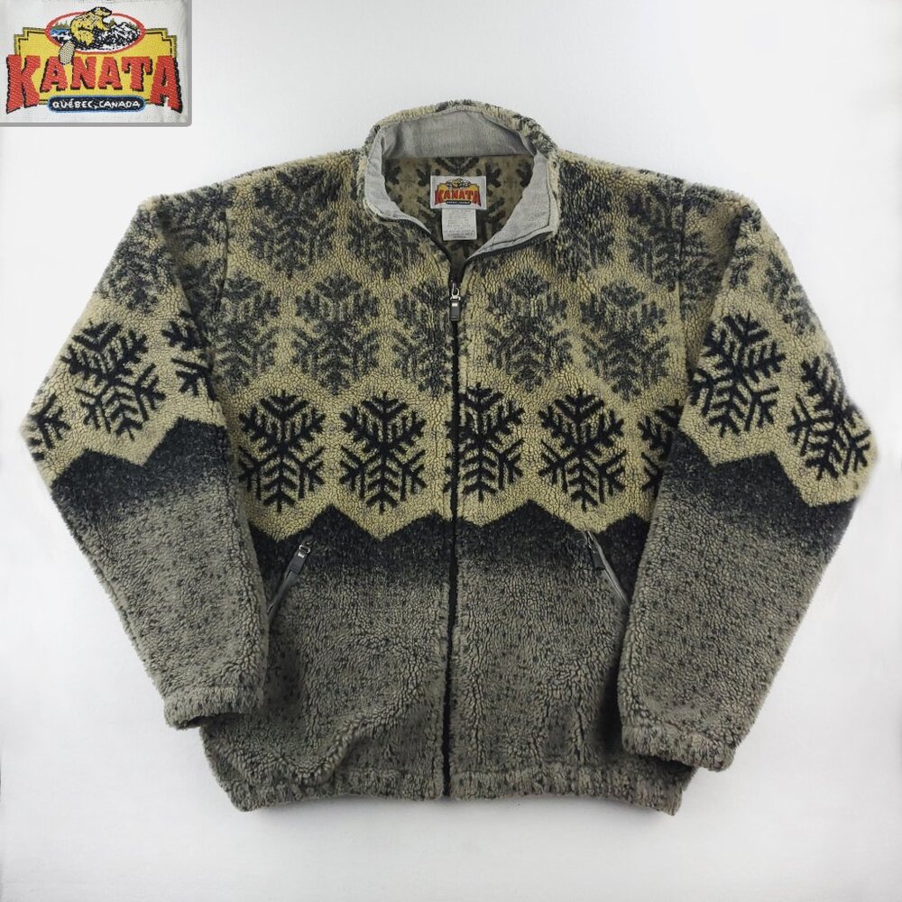 Kanata Vintage Fleece Jacket Snowflake Quebec Canada Men's "S" Measures Medium